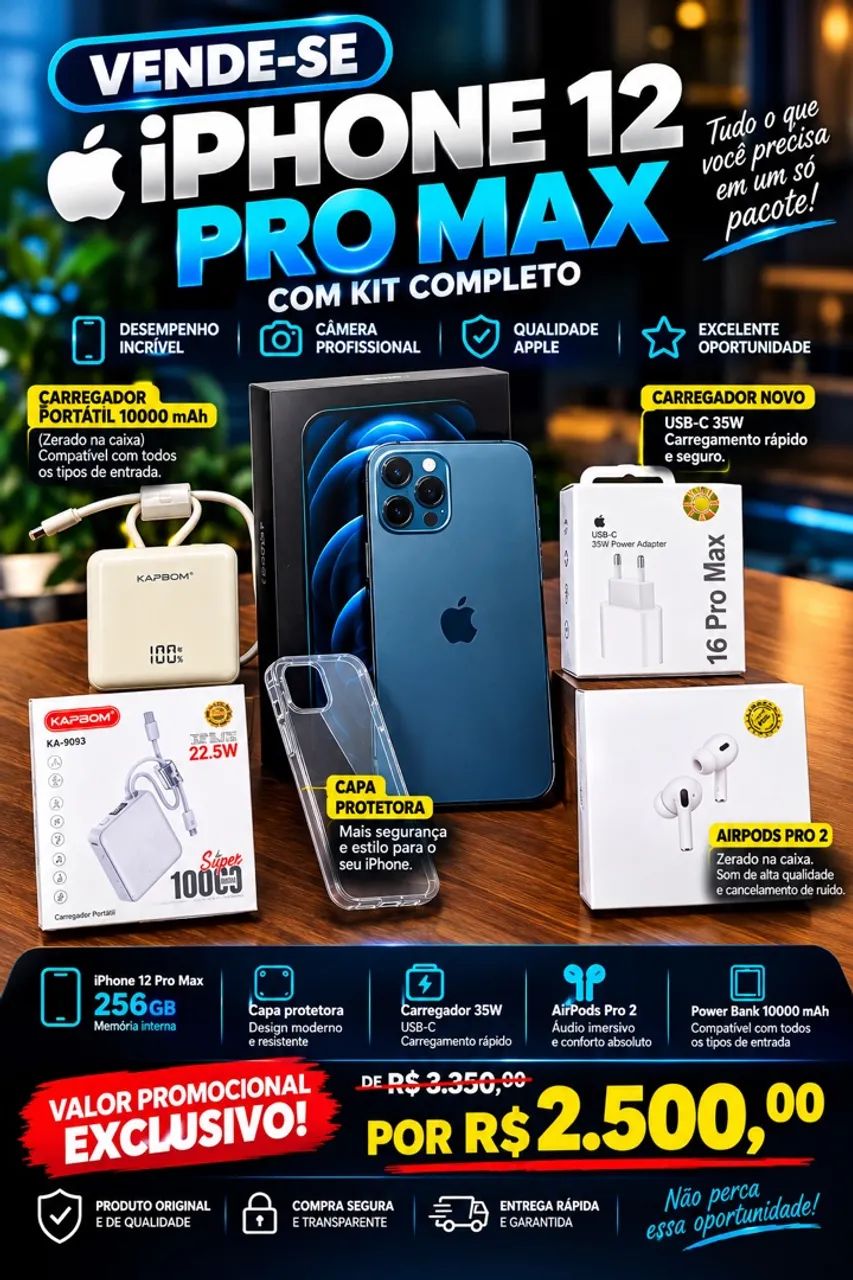 Vendo IPhone 12 PRO MAX com KIT super completo