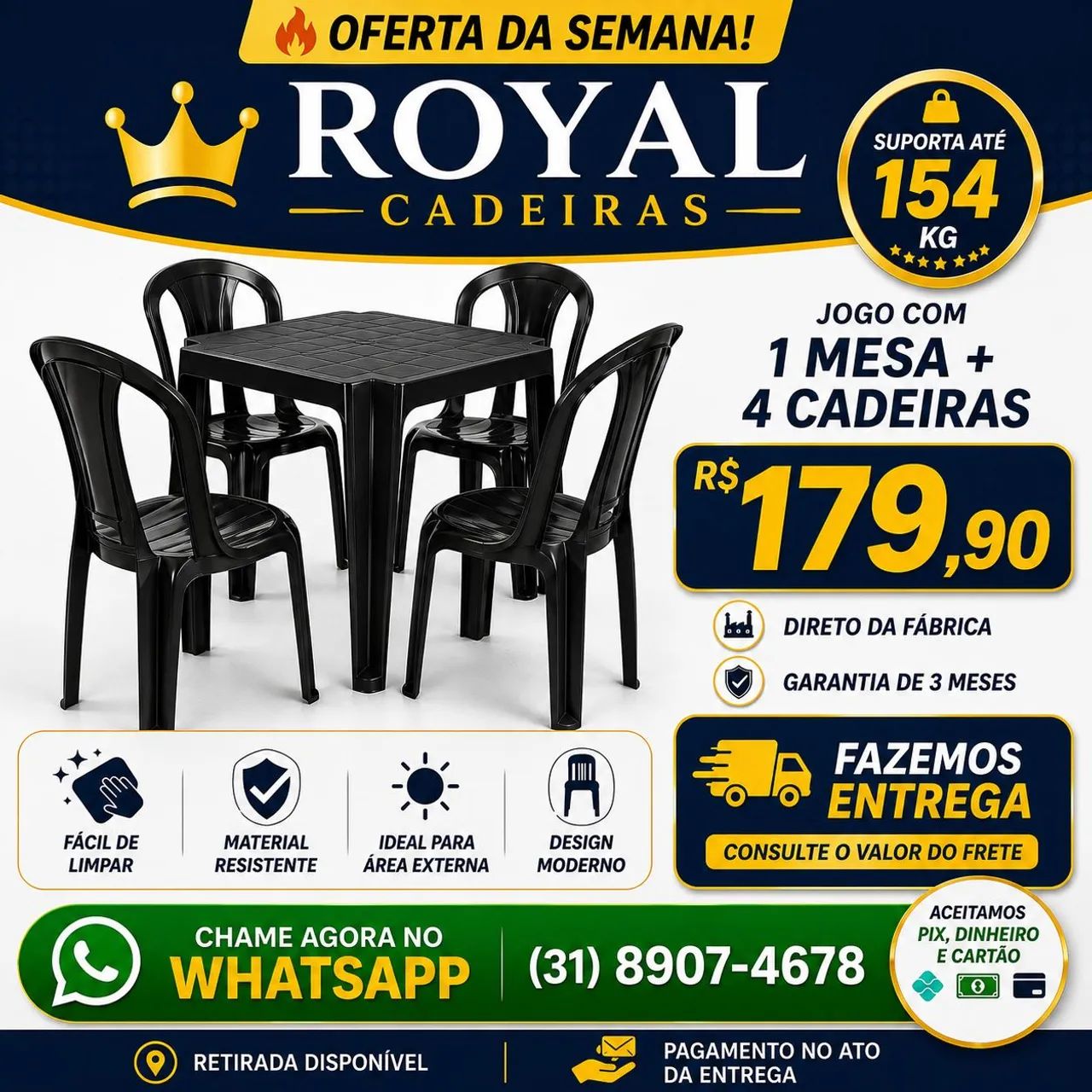 Jogo de mesa com quatro cadeiras 