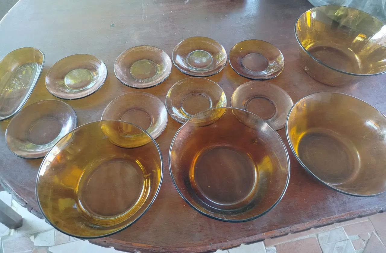Conjunto de louça de vidro âmbar Duralex vintage anos 70/80