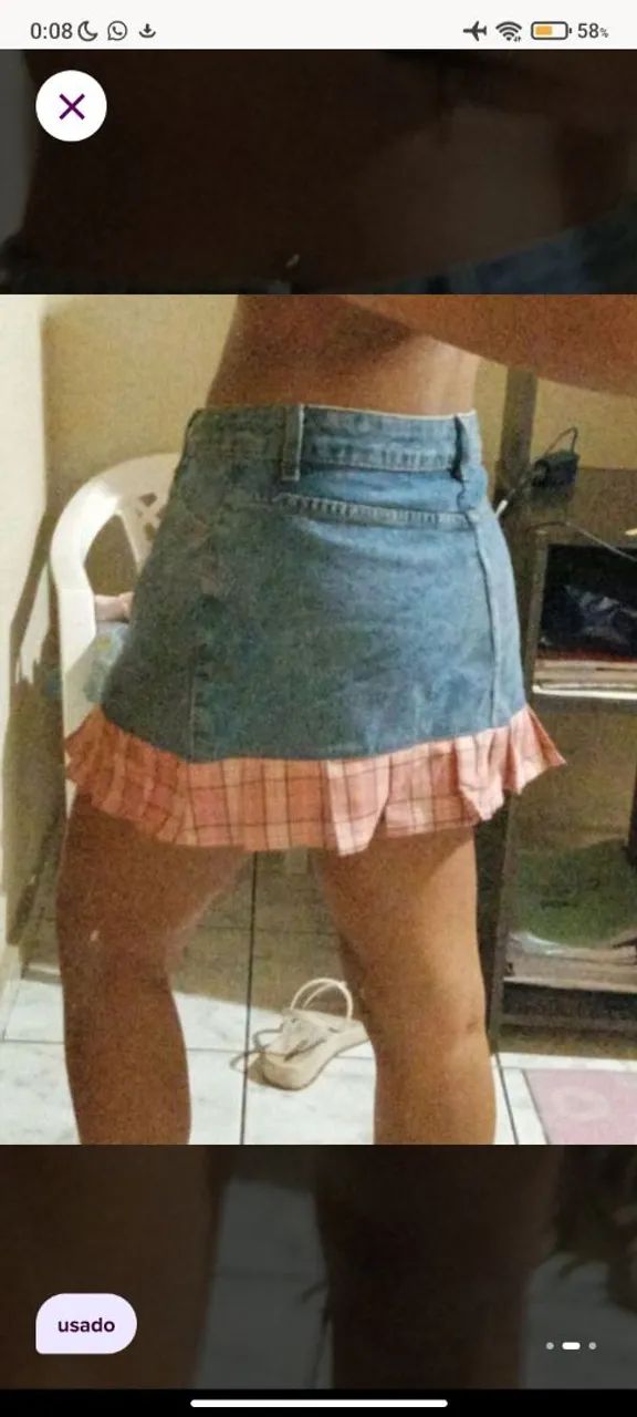 saia jeans com barrinha xadrez rosa m - Foto 2