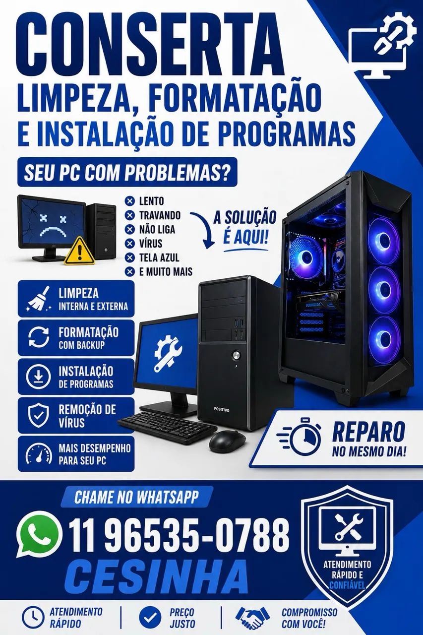 ? ASSISTÊNCIA TÉCNICA PARA COMPUTADORES ? CONSERTO, LIMPEZA E FORMATAÇÃO