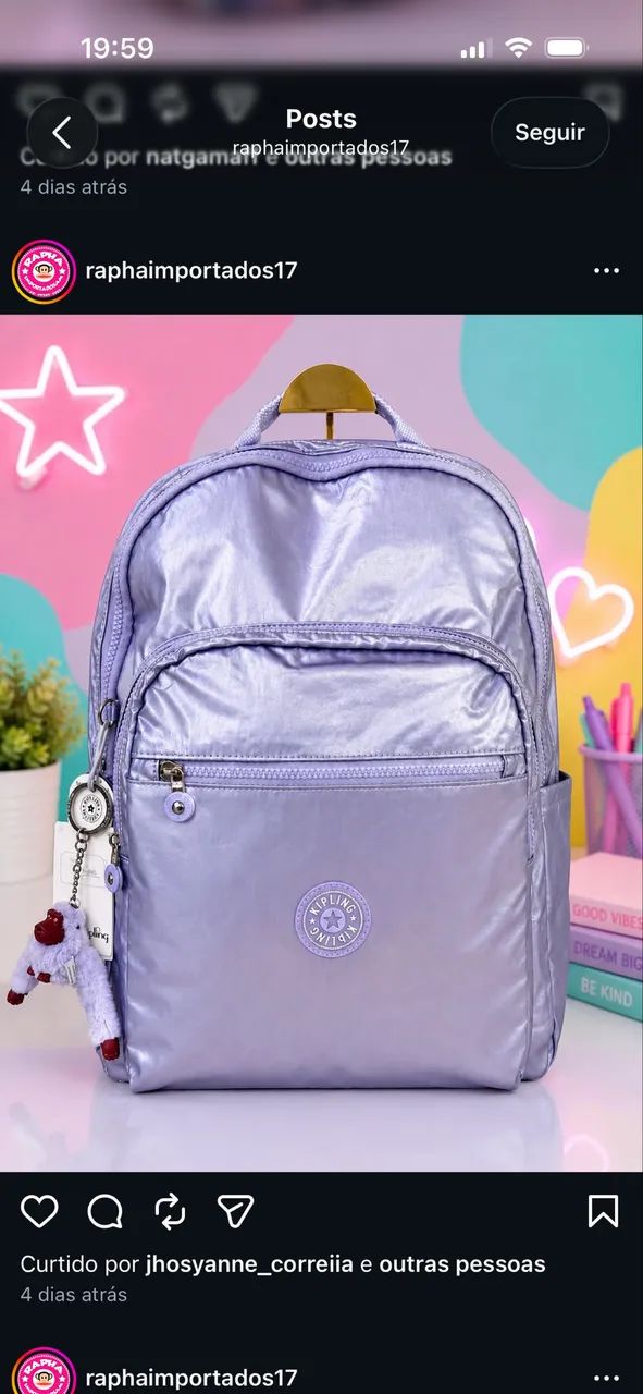 Mochila kipling tamanho grande 