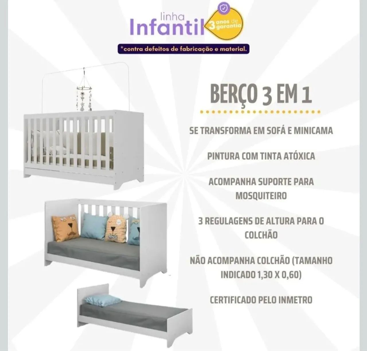 Berço 3 em 1 com colchão  - Foto 2