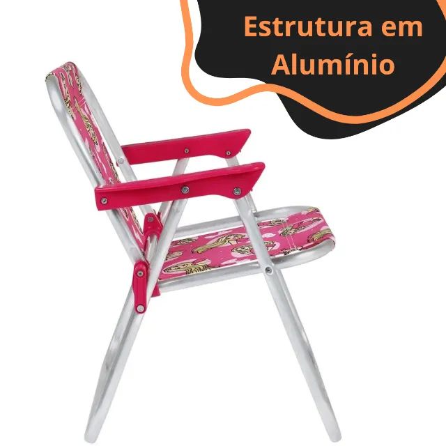 Cadeira Infantil Rosa Barbie em Alumínio. Praia, Piscina, Jardim, Campo. Suporta 30Kg - Foto 5
