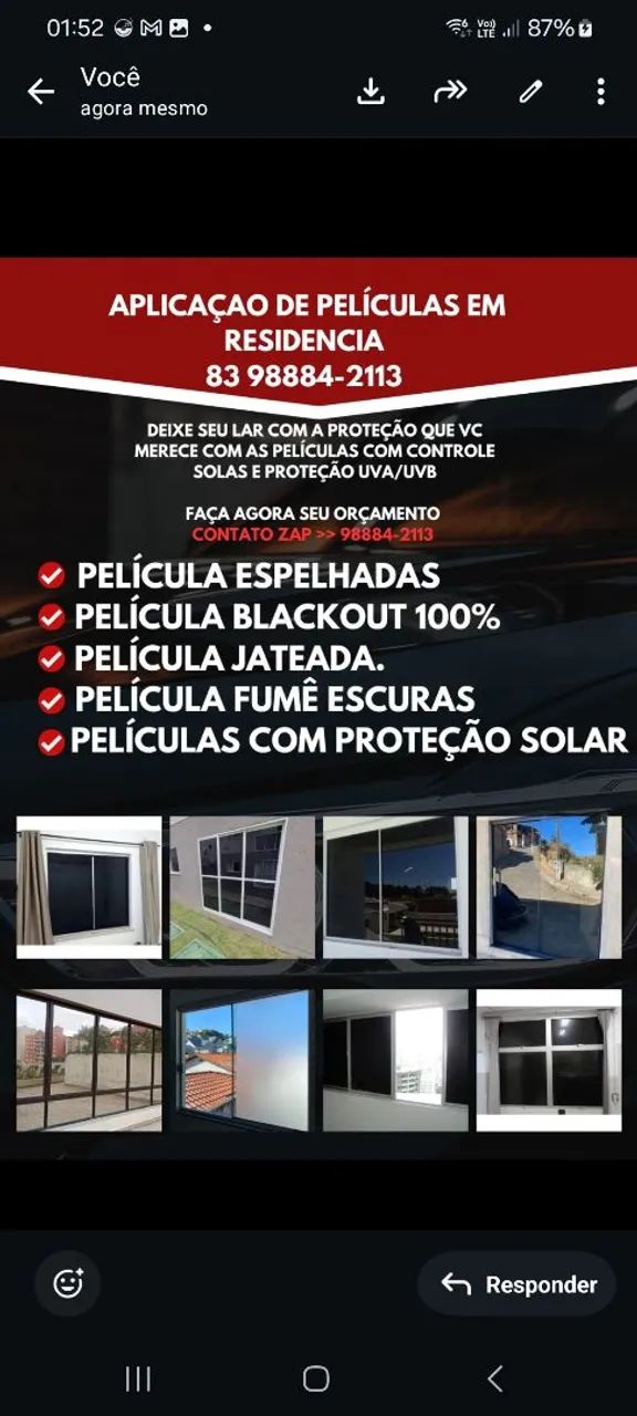 Aplicaçao de películas residencial em portas e janelas 