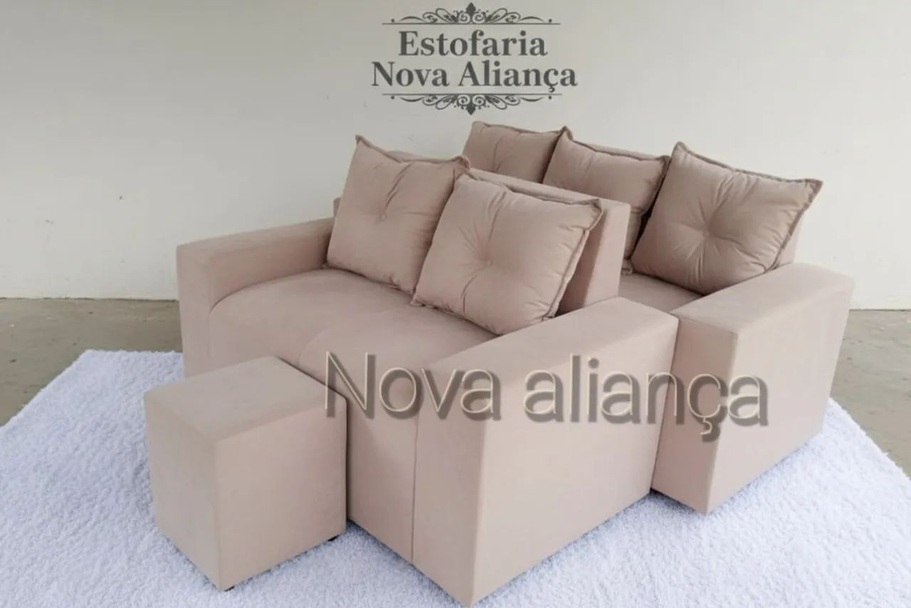 Oferta jogo sofá 2 e 3 lugares com puff de brinde entrega grátis  - Foto 4