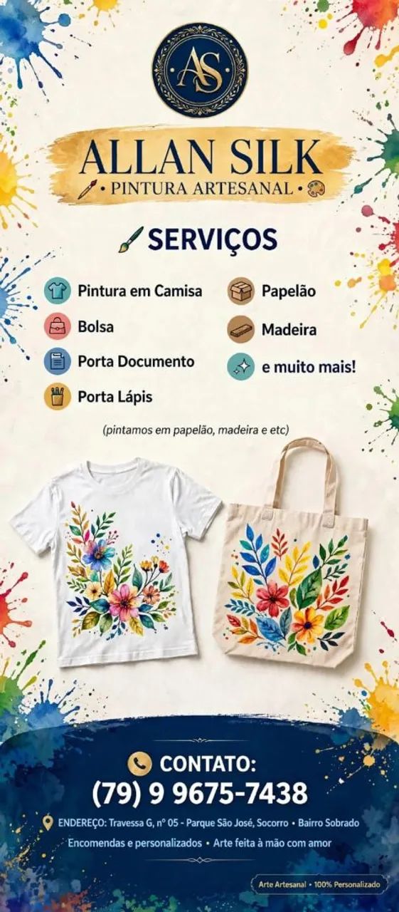 Allan Silk krem pintura em camisa bolsas brindes etc  - Foto 2
