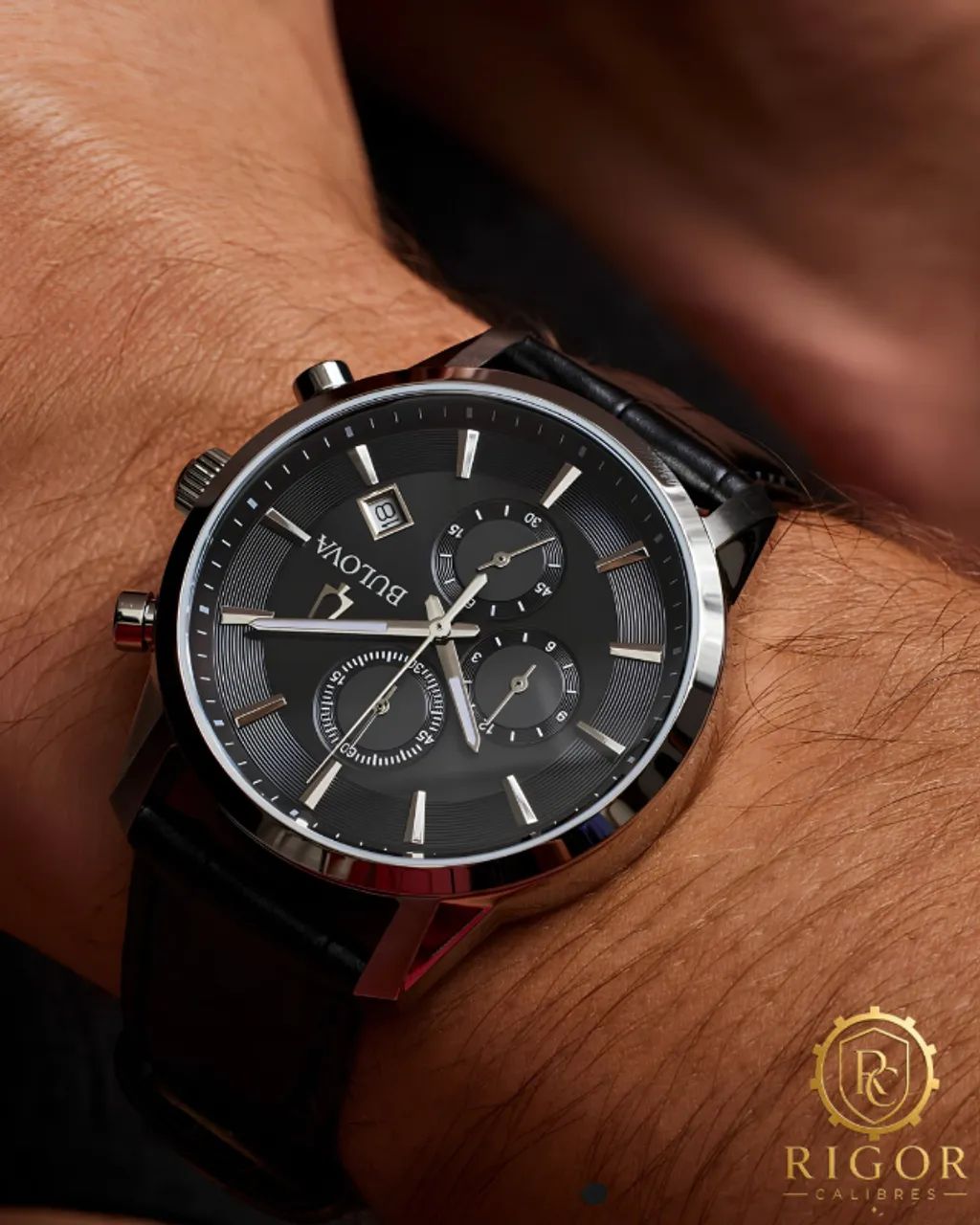 Relógio Bulova Sutton Quartz 96B403 - Pulseira de Couro Mostrador Preto e Caixa em 41mm - Foto 4