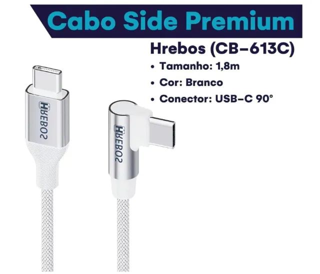 Cabo Usb-C Dual Type?C 90 Graus Hrebos Premium Side 1.8m - NOVO - Foto 3