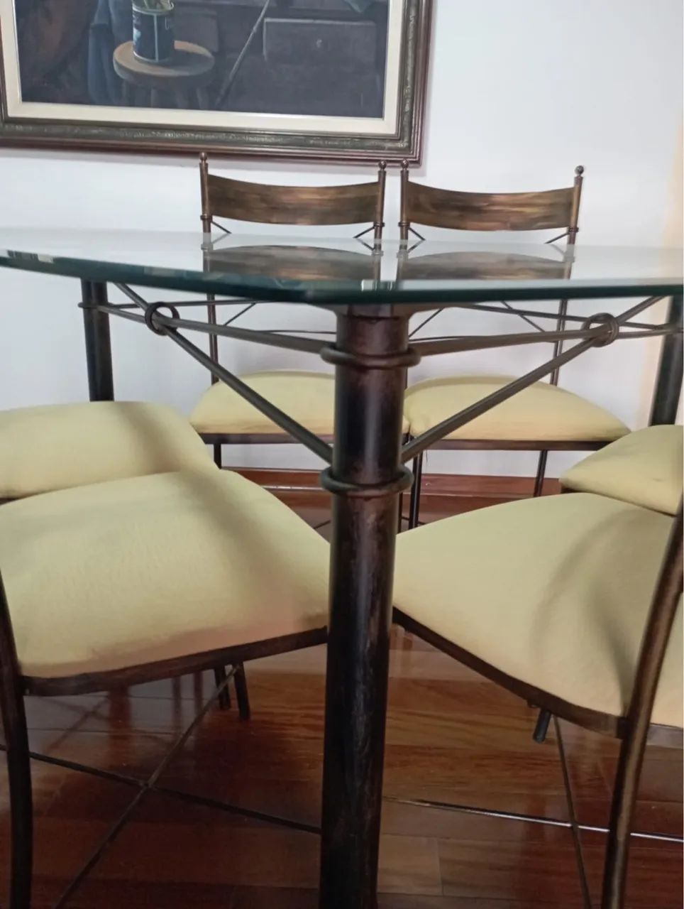 Mesa de Jantar Triangular - 6 Cadeiras - Vidro e Metal - 150 x 150 cm - Foto 3