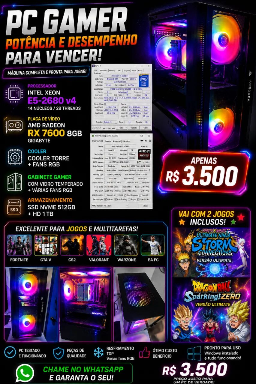 ? PC GAMER RX 7600 8GB + XEON 14 NÚCLEOS / 28 THREADS ?