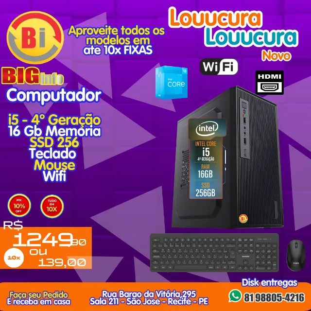Computador, Intel I5, 16gb De Ram, Ssd 240gb Teclado Mouse Wifi