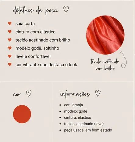 Saia curta laranja acetinada rodada - Foto 2