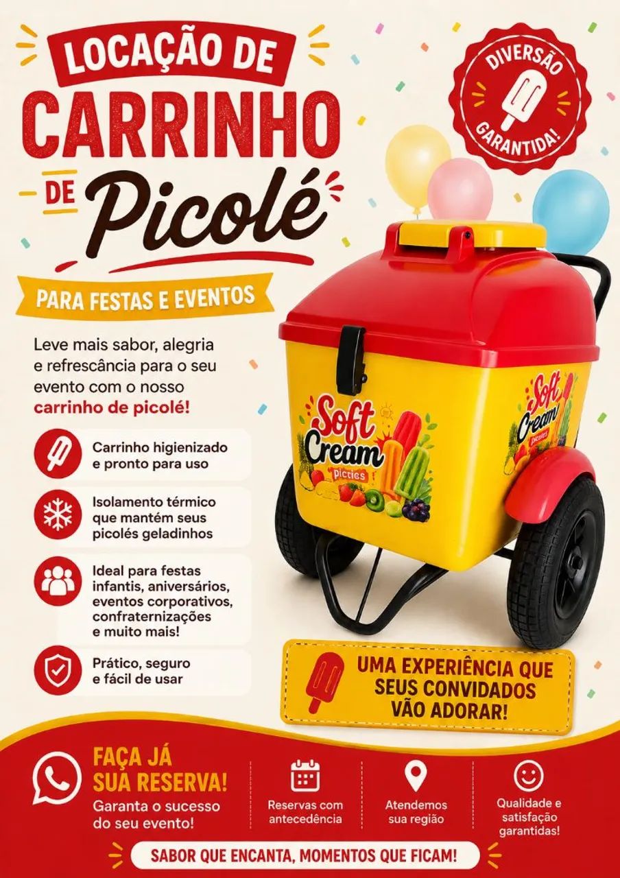 Locação de carrinhos de picolé para festas e eventos 