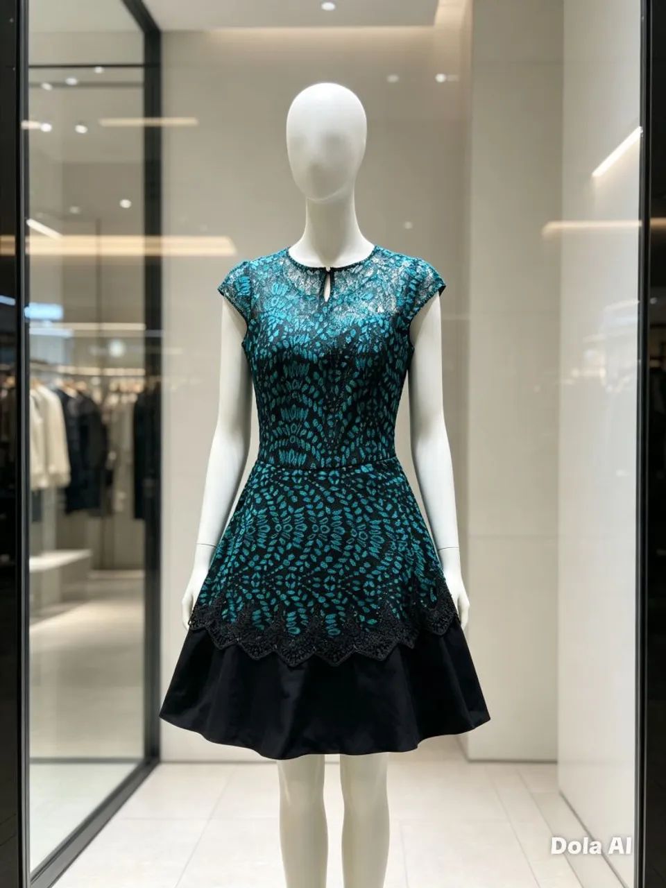 Vestido  de renda estampada com seda
