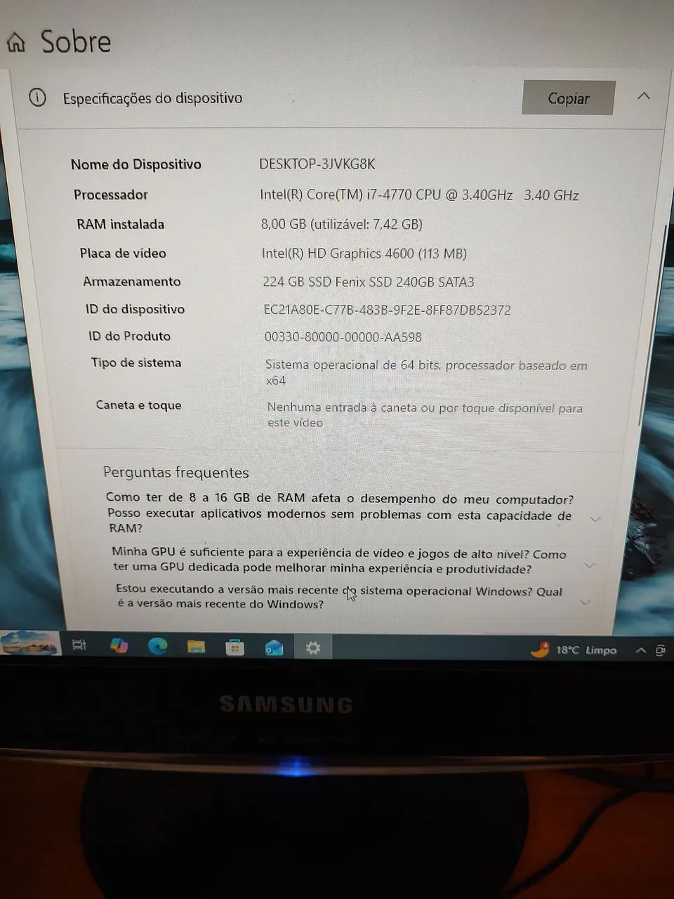 CPU i7 - 8gb - SSD 240gb - DESKTOP COMPLETO  - Foto 3
