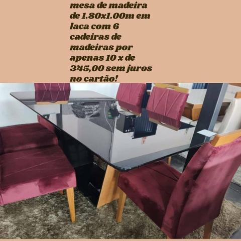 Mesa de 1.80x1.00 de Madeira com 6 cadeiras! 10x de R$ 345,00 no cartão!!