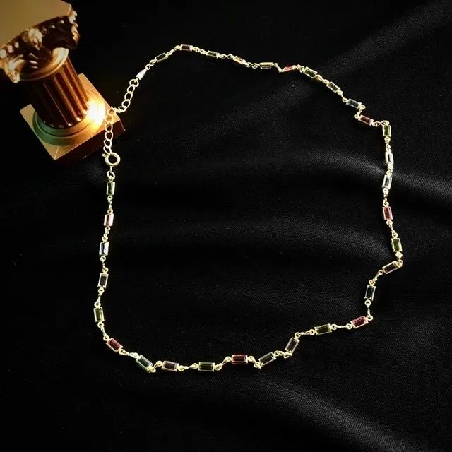 Colar baguete colors | cordão banhado/folhado a ouro24k