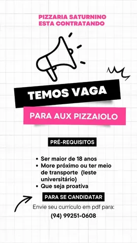 Contrata se auxiliar de pizzaiolo - Vagas de emprego - Iguaçu, Fazenda Rio  Grande 1229875843