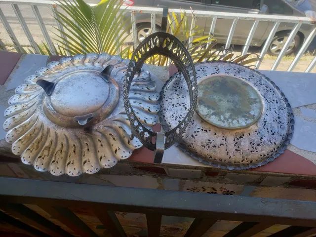 Kit fruteiras antigas metal prata cobre aço  - Foto 6