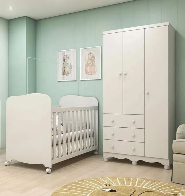 Roupeiro Infantil Junior 3 Portas + Berço Americano Lumi, 100% MDF  - Foto 2