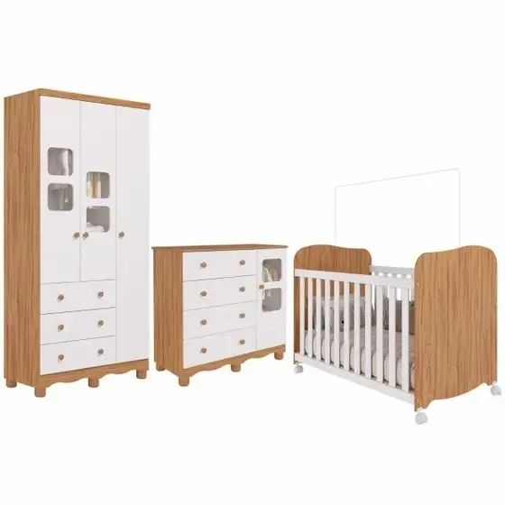 Quarto Infantil Uli 100% MDF (Roupeiro 3 Portas + Comoda + Berço Americano) - Foto 4