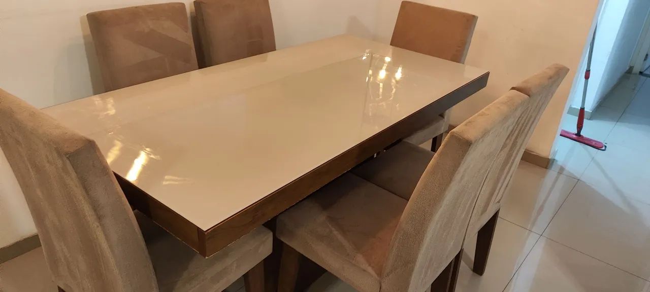 Mesa de Jantar 6 Cadeiras - tampa de vidro off white  - Foto 2