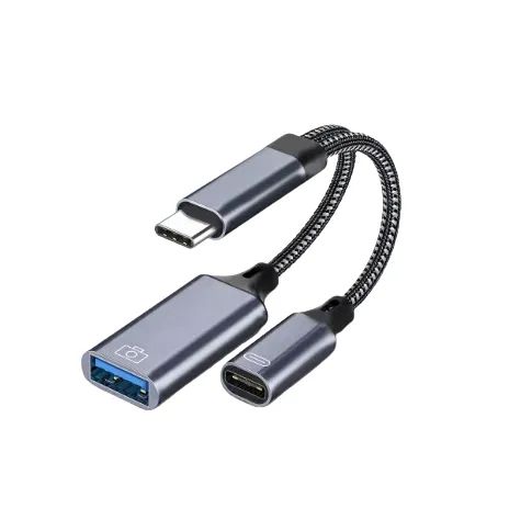 Cabo Adaptador 2 em 1 USB-C para OTG + Tipo-C