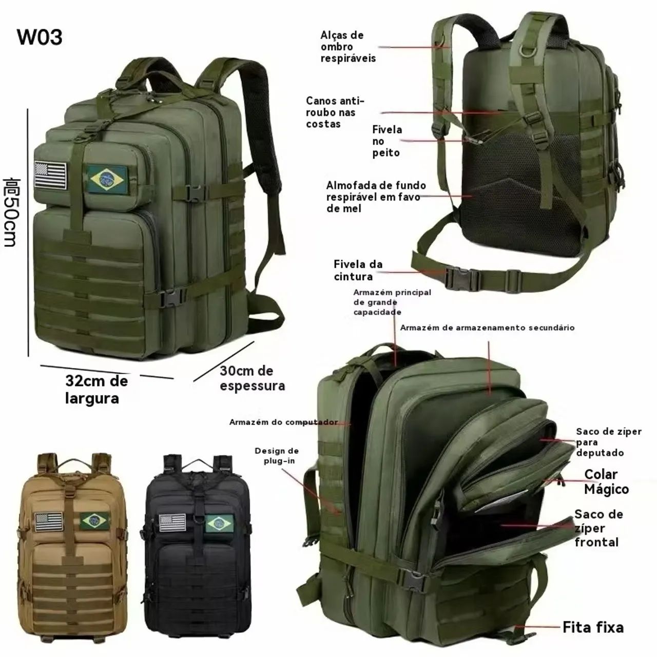 Mochila Tática Militar 50L Impermeável - A Pronta Entrega