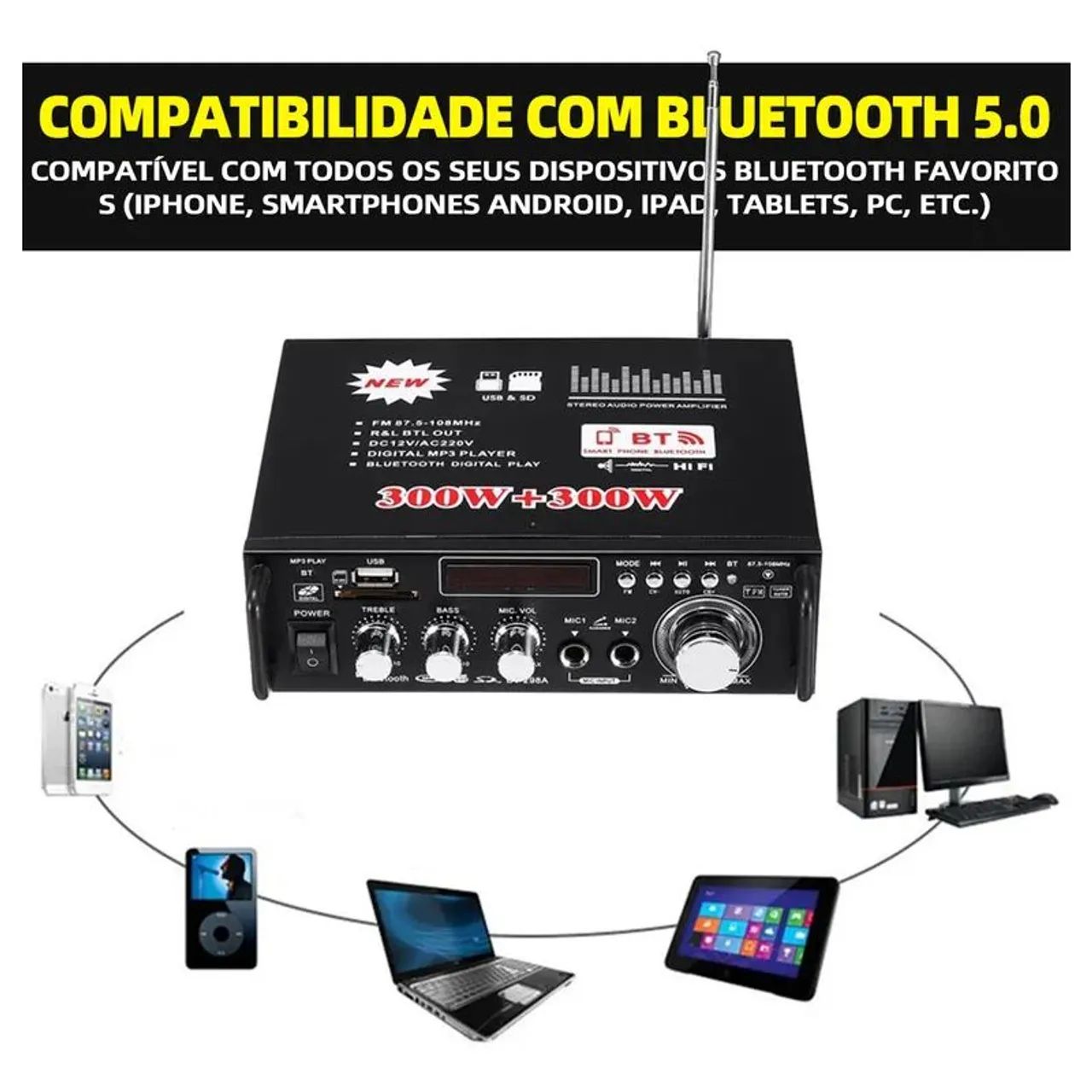 Amplificador Bluetooth 600w bass usb  - Foto 4