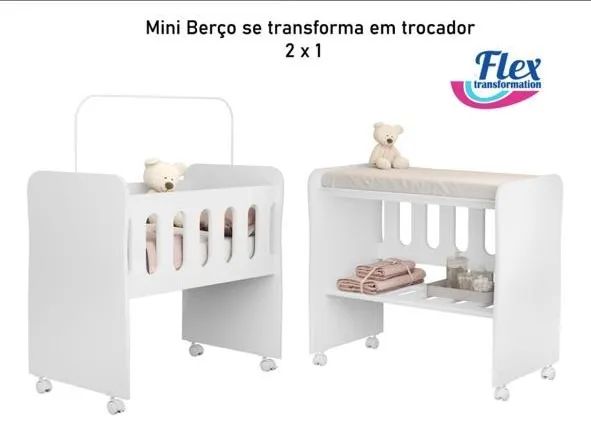 Mini berço recém nascido multifuncional com mosqueteiro e trocador - Foto 3