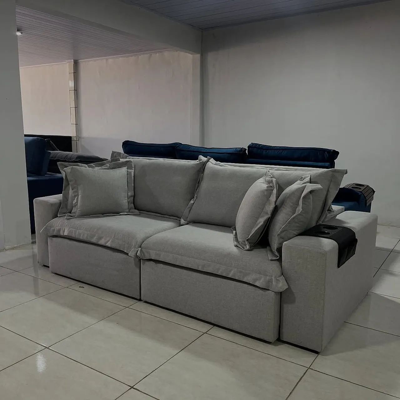 Sofá Retrátil e Reclinável 2.50cm Linho Cinza - Foto 2
