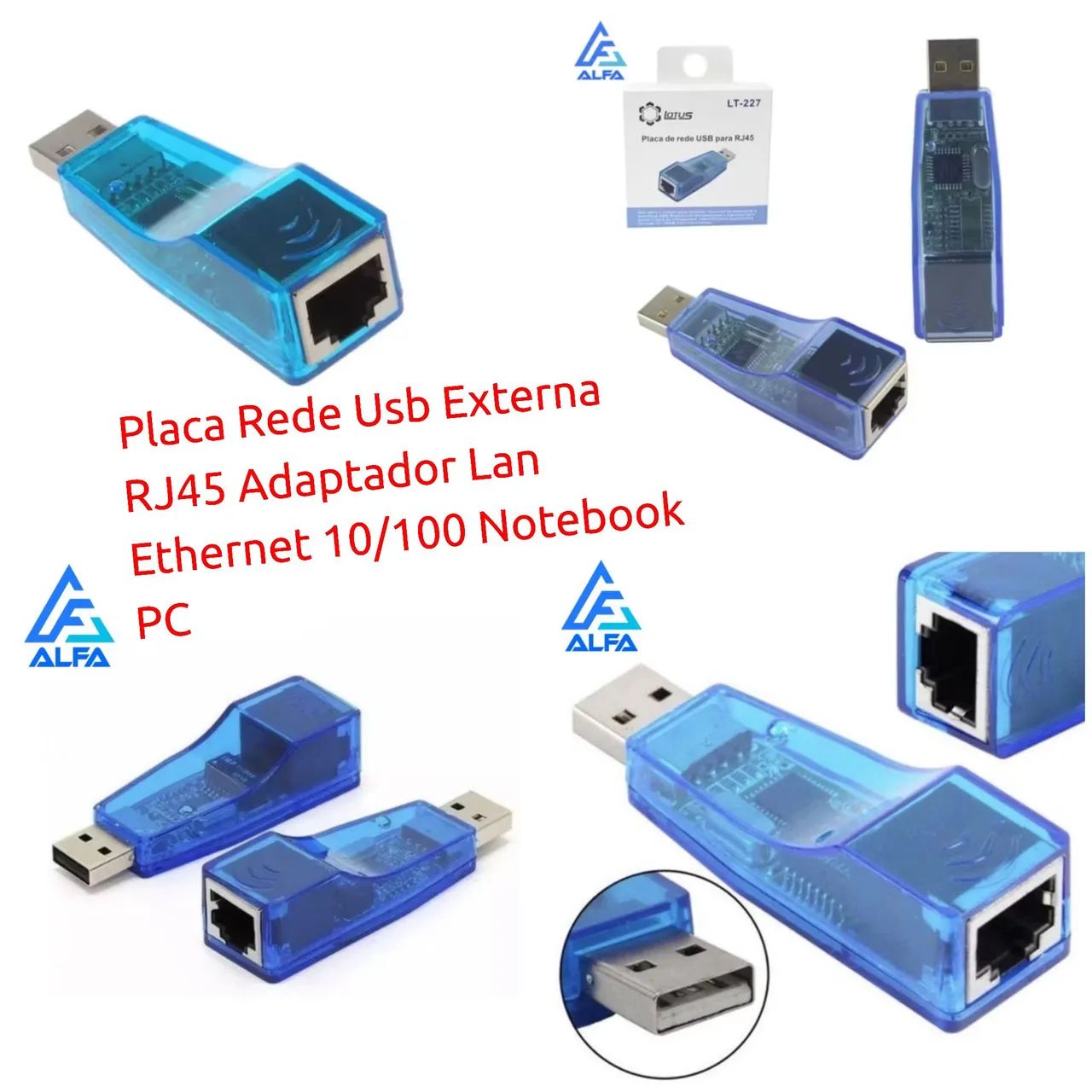 Adaptador RJ45 Ethernet USB Externo 10/100 Mbps