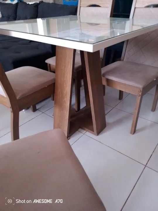Mesa quadrada com tampo de vidro - ENTREGA E MONTAGEM GRÁTIS  - Foto 2