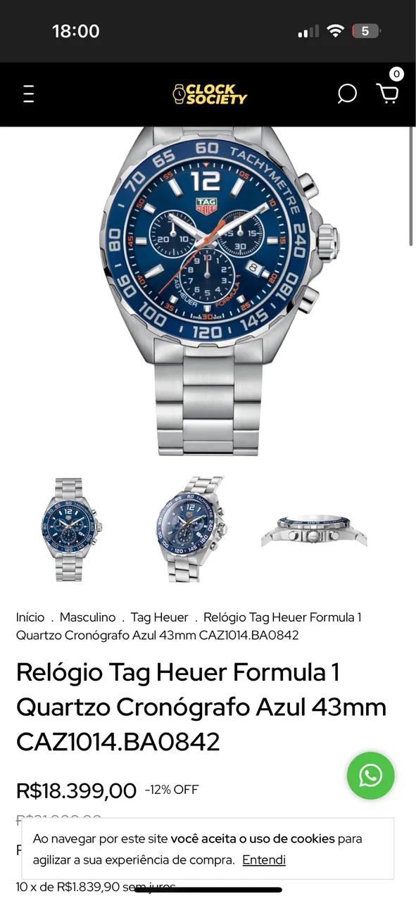 Relógio tag heuer fórmula 1 azul original - Acessórios