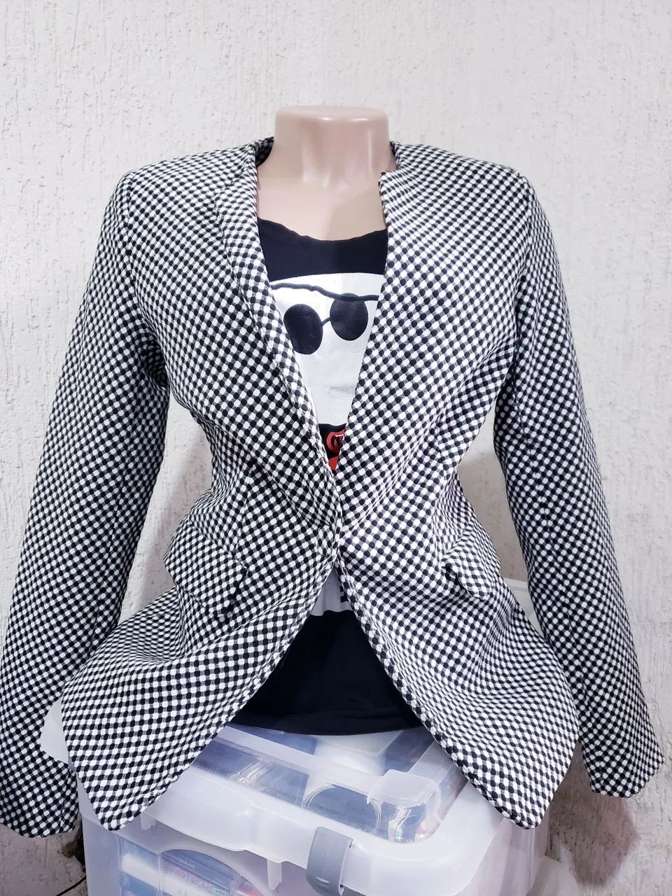 Blazer Feminino xadrez preto e branco