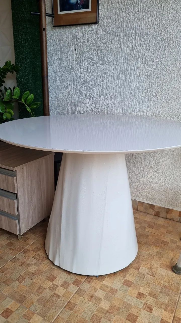 Mesa de Jantar redonda Branca MDF 1.10m diâmetro 