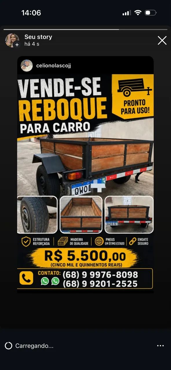 Vende-se reboque para carro