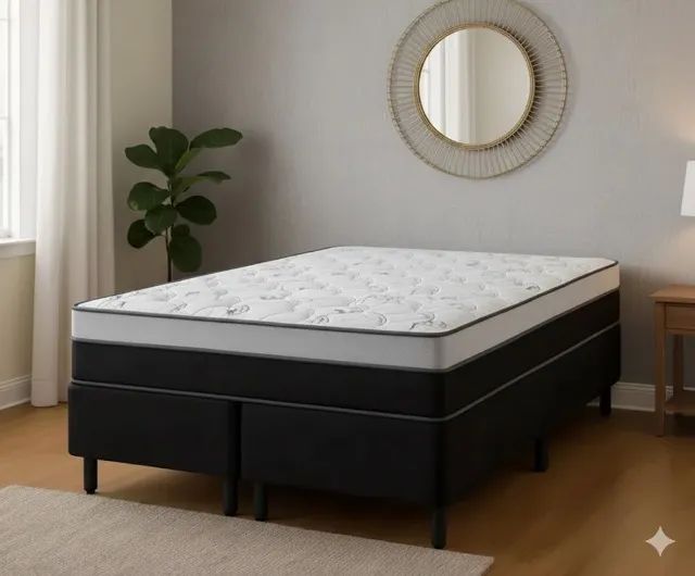Conjunto Queen Prime Light - Colchão D33 + Base Suede Reforçada
