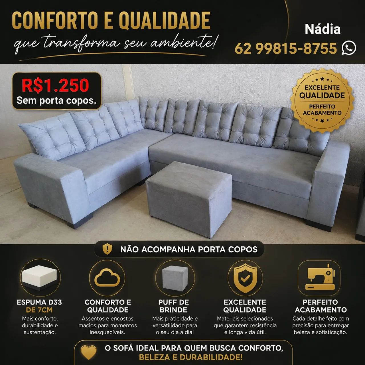 SOFÁ DE CANTO 1.90X2.80 COM 7 LUGARES 
