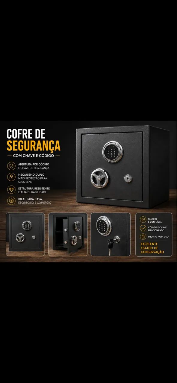 Cofre Mecânico com Chave e Código - Funcionando Perfeitamente