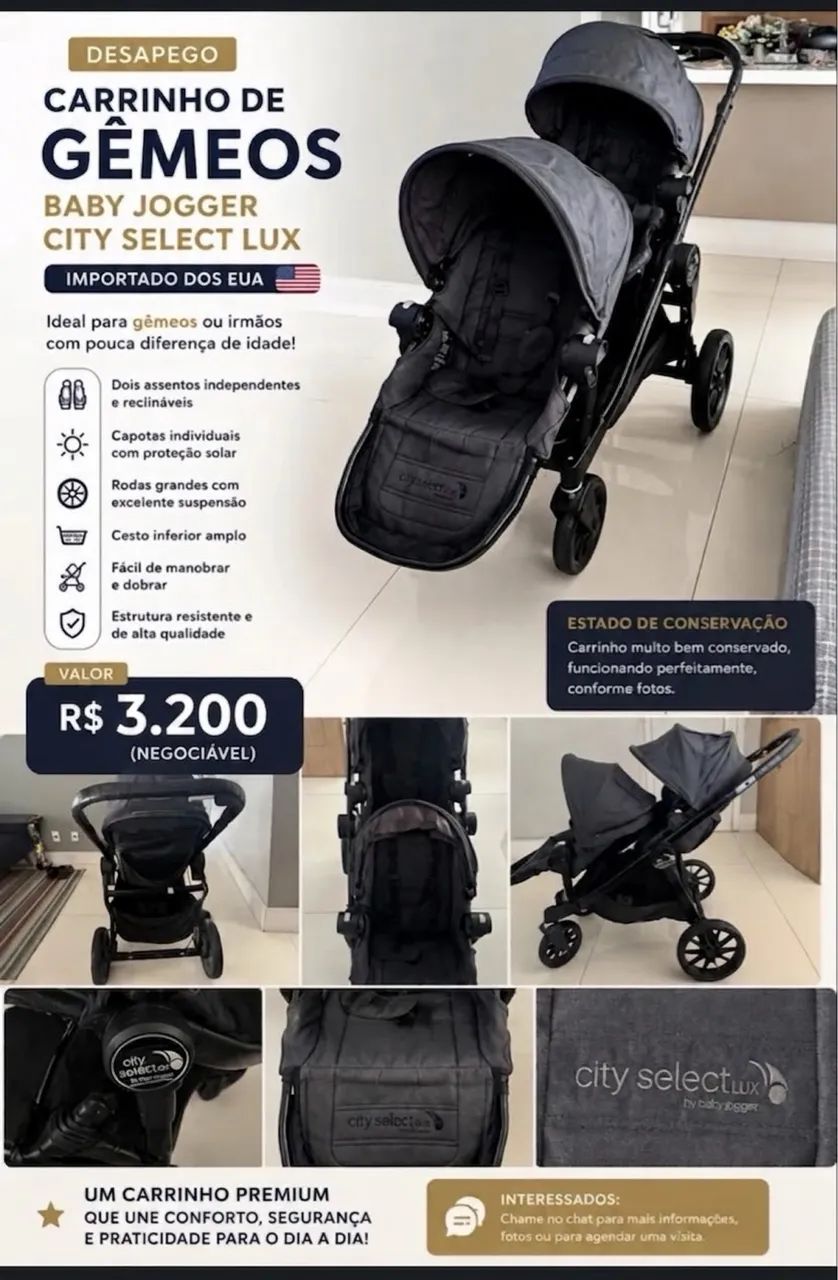 Carrinho de Gêmeos Baby Jogger City Select Lux (Importado dos EUA) - Foto 4