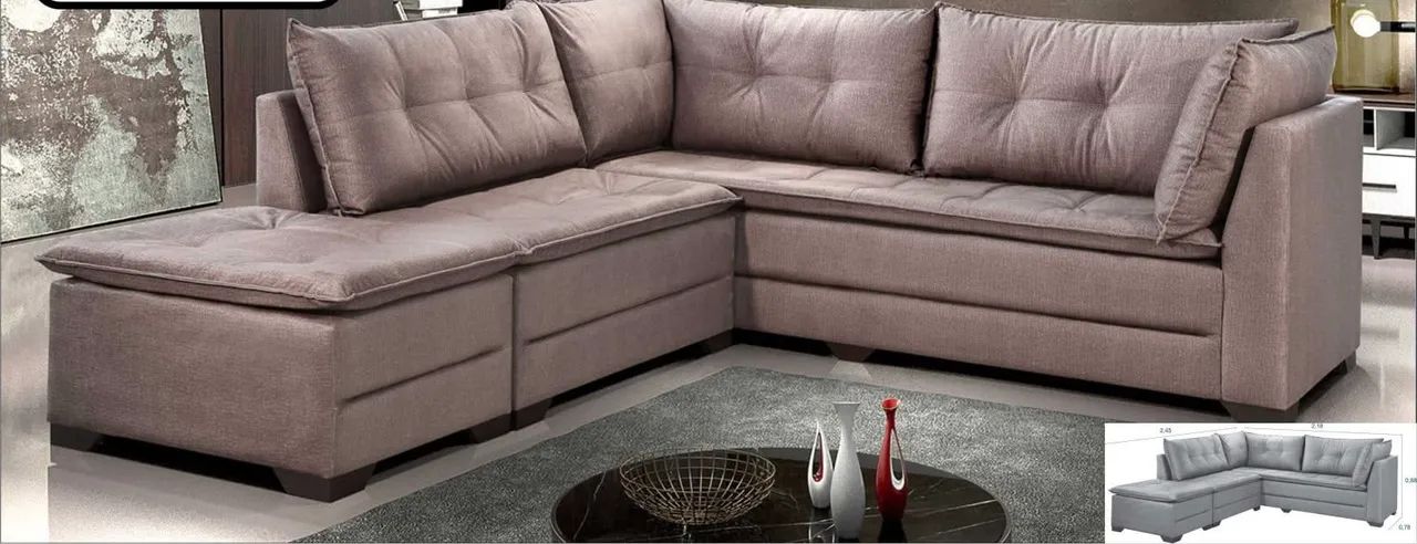 Sofá de canto com chaise marrom 5 lugares - Foto 4