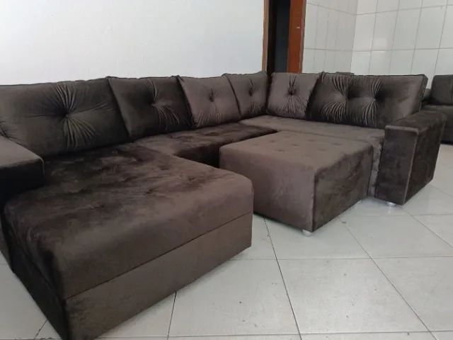 Sofá Modulado Toro Suede Premium com Chaise e Puff - 2,00 x 3,10m