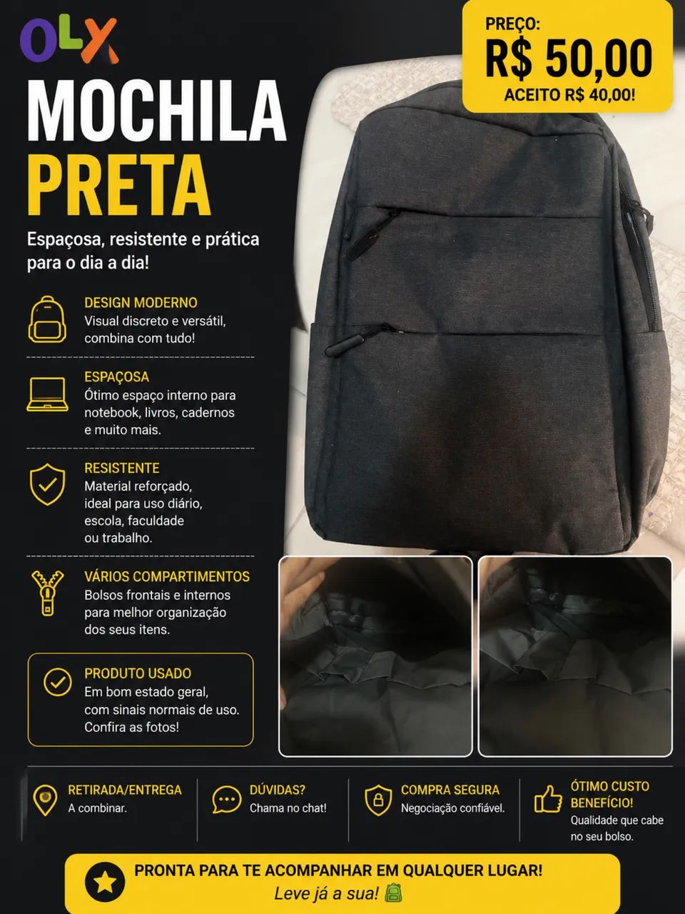 Mochila Preta - R$ 50