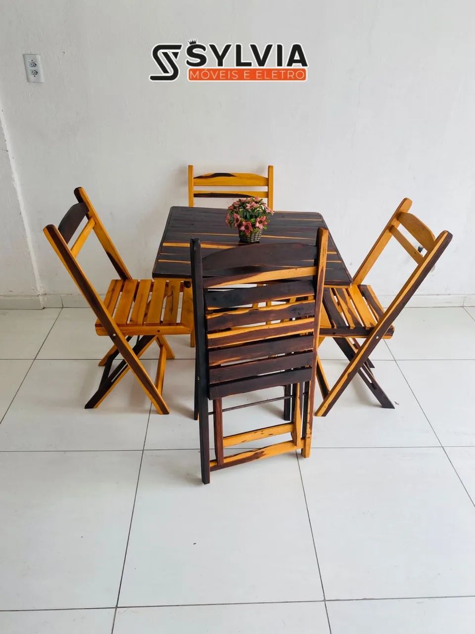 Conjunto dobrável 70x70 envernizado - Foto 4