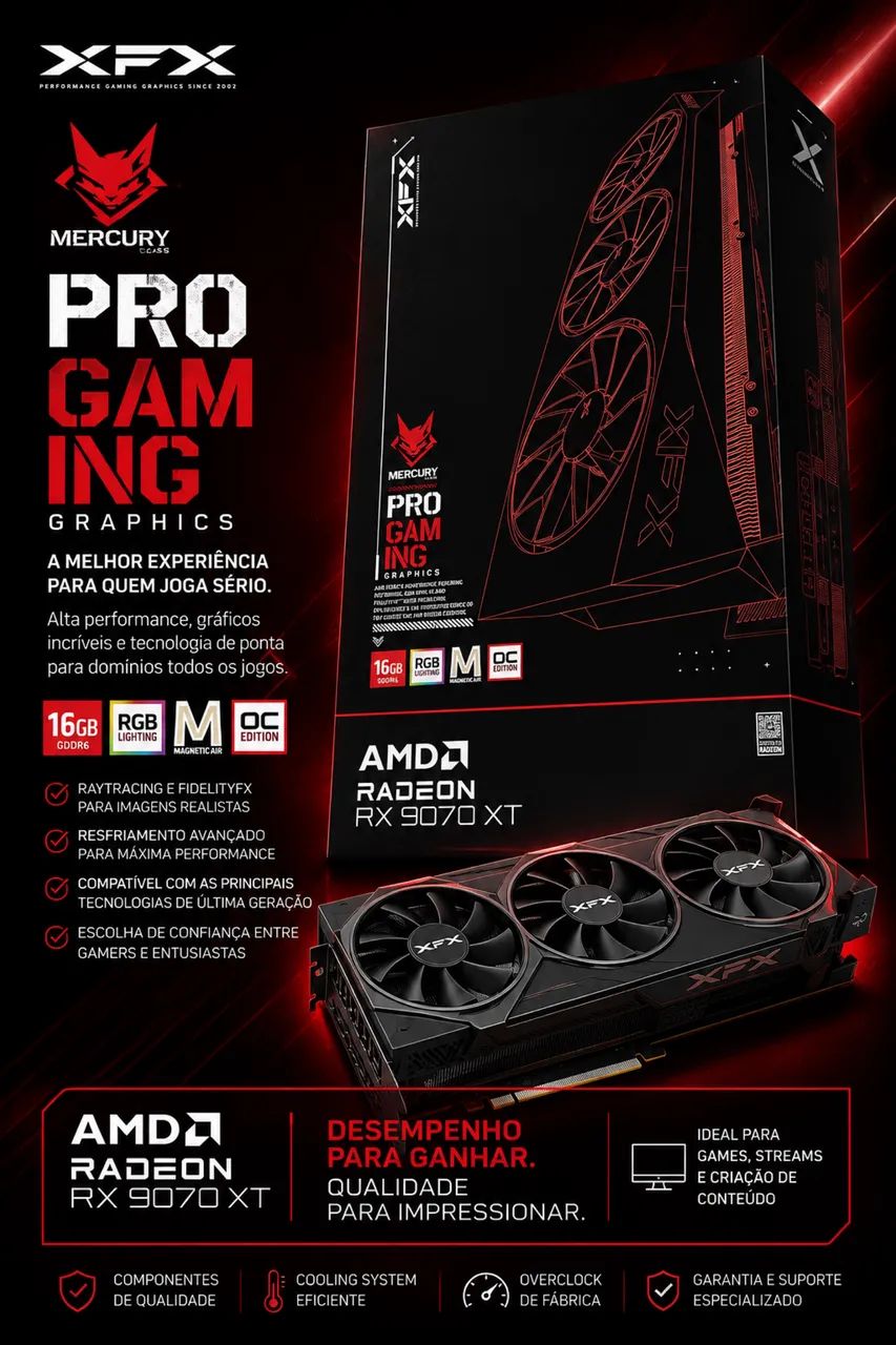 ? PLACA DE VÍDEO XFX MERCURY RX 9070 XT 16GB! ?