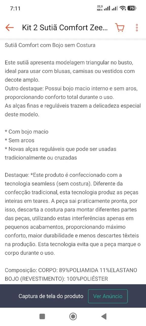 Kit 2 Sutiã Sem Costura  - Foto 3