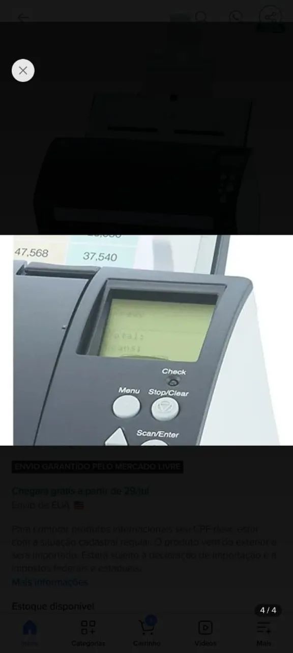 Scanner/máquina de contar cédulas