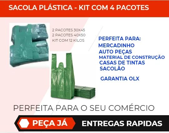 Sacola Plástica Kit- 4 Pacotes: 2 40x50 - 2 30x45